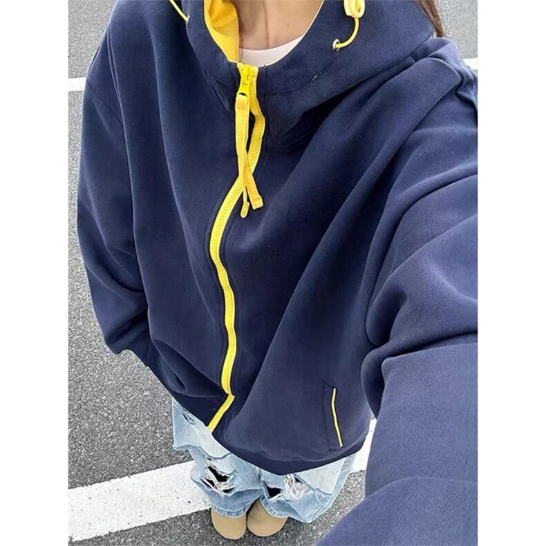 网图全棉380克拉链开衫卫衣撞色连帽外套男AH947-特P48不议价,女装短外套,四季星座610B