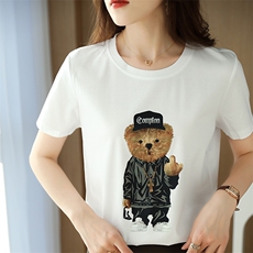 夏季时尚个性小熊站立图案棉T，女装T恤，元素羊绒