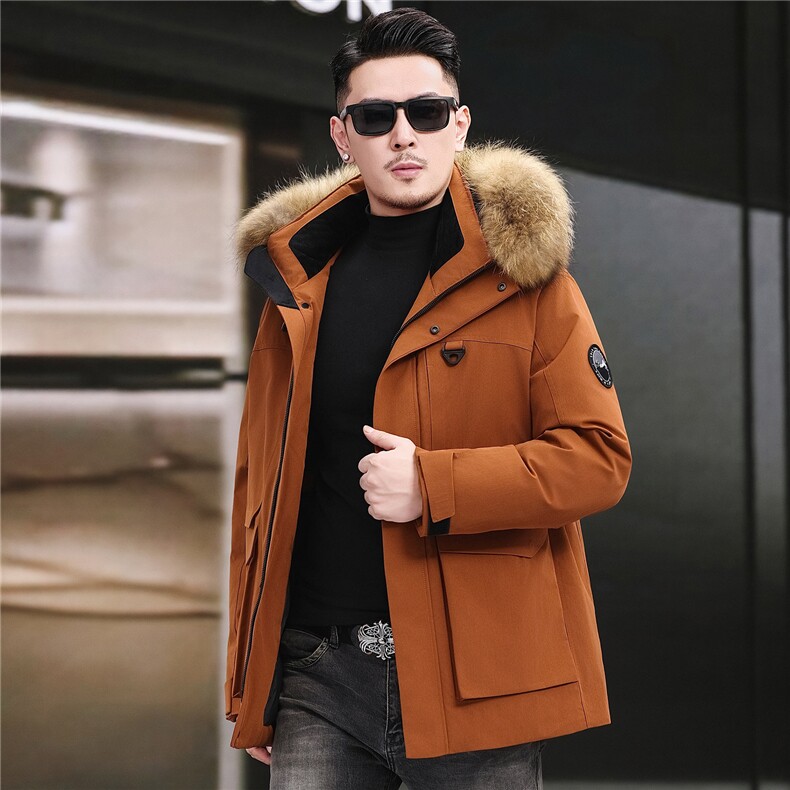 2025新款男士中青年90绒子工装羽绒服貉子毛领加厚羽绒服外套大衣,男装羽绒服,钱塘723