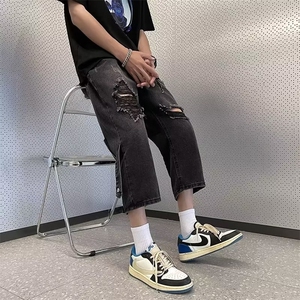 破洞牛仔裤男夏季美式高街vibe裤子潮牌嘻哈七分裤青少年休闲短裤图片