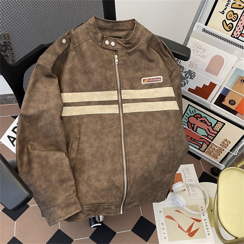 春秋季美式条纹夹克外套机车服男女街头痞帅百搭休闲J205-P78图片