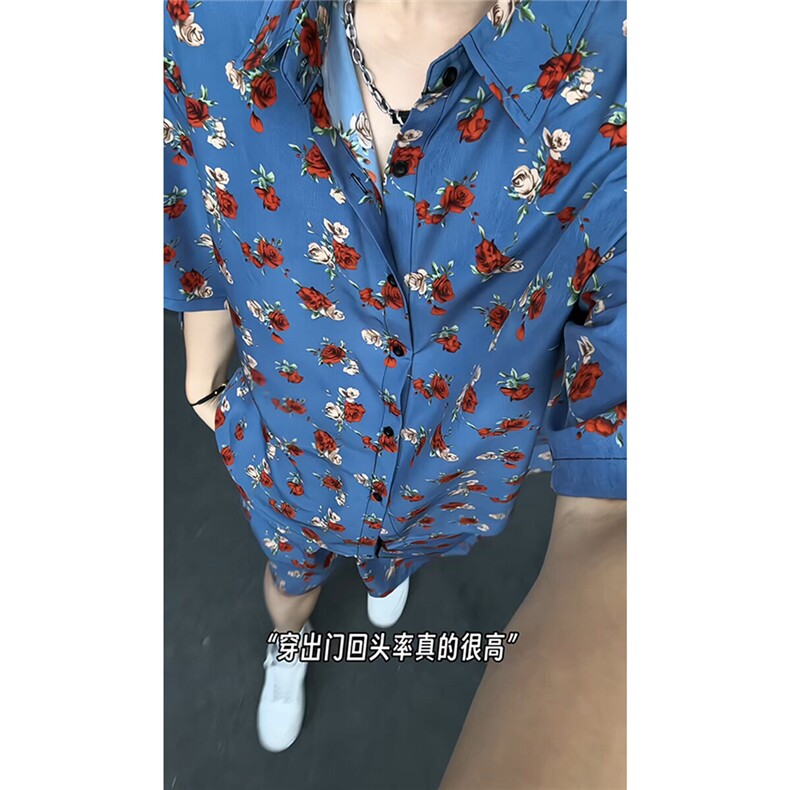 短袖衬衫男+短裤男套装男100%聚酯纤维M-5XL大码TZ78702P50控98，男装休闲套装，星座226-1