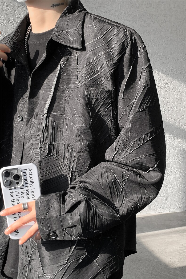 8XL-M小众解构肌理感裂纹垫肩花衬衫男高级感宽松衬衣男CS520P55,男装衬衫,电商D206-1