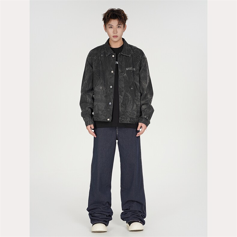 黑色牛仔外套男宽松大码夹克新款工装牛仔衣春秋褂子潮牌J21/P70,男装夹克,星座506