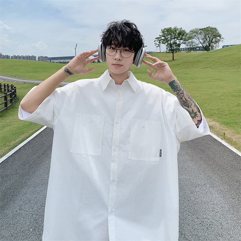 F358P35夏季新款潮牌宽松休闲百搭衬衣日系复古短袖衬,男装T恤,星座512-6