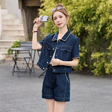 欧货牛仔套装2025夏季新款时尚宽松好穿短袖上衣短裤两件套潮款女，女装套装/套裙，意芙