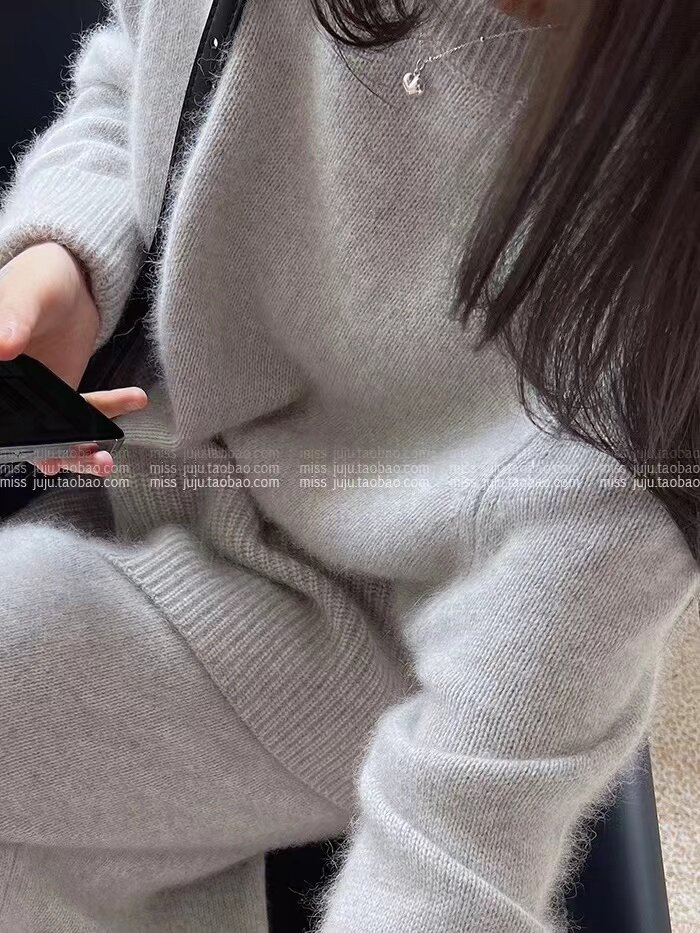 高级感灰色加厚毛衣女秋冬新款宽松韩版慵懒风针织衫上衣潮,针织衫/毛衣,半城羊绒