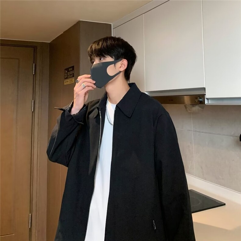 2023春秋新款休闲外套男宽松短款拉链翻领夹克薄款C307P53图片