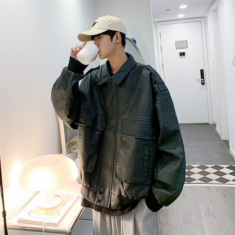 慵懒青春流行翻领新款潮流秋季潮牌休闲潮男皮衣JK0989-P78,男装夹克,星座308B-1
