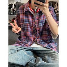 夏季复古格子大码原创休闲男半袖短袖衬衫C2174-P24【特价】，男装T恤，电商A007