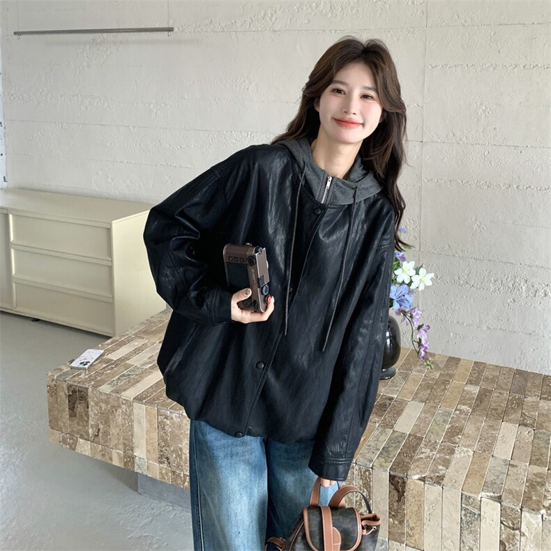 出货假两件黑色皮衣2C198-6571-P165K258,女装短外套,2C198