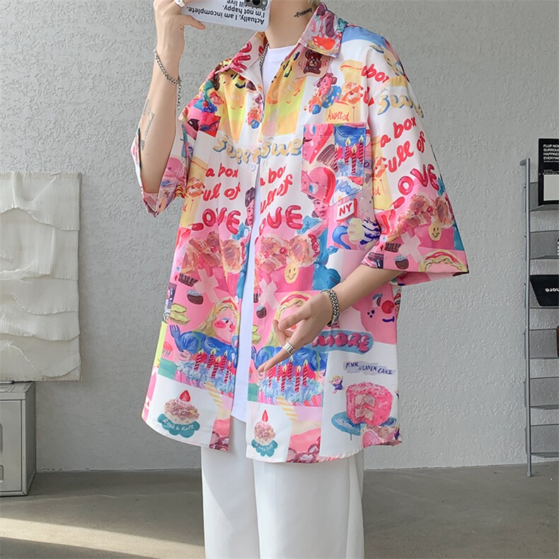 8XL-M 特大码古巴领花衬衫男复古夏威夷情侣沙滩短袖衬衣CS514P35图片