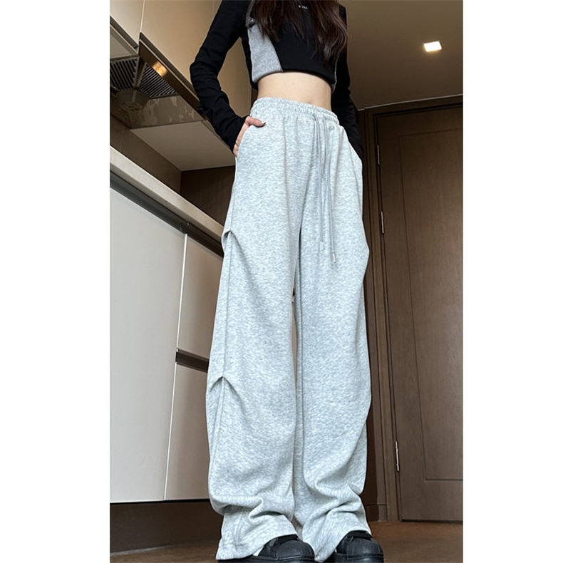 Hausgemachte amerikanische Stil Sport Casual für Frauen im Frühling Herbst, mit einem neuen Design Sinn für plissierten Kordelzug und vielseitig breite_voghion.com