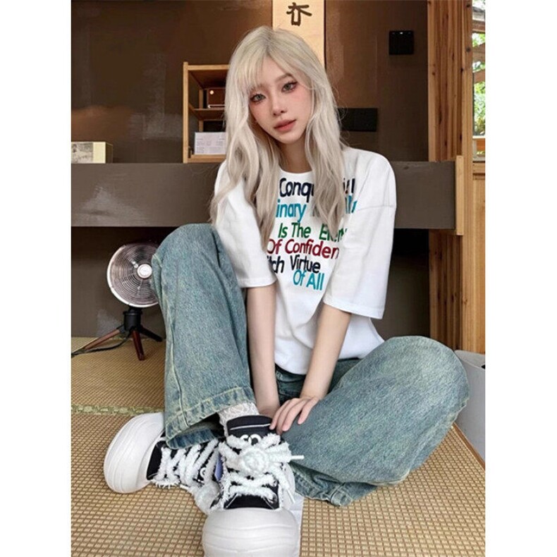 夏季新款复古不规则字母印花男女纯棉短袖设计感宽松T恤TY044,男装T恤,星座1116A（原606A-3）