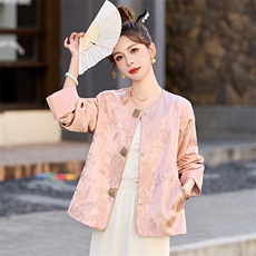 粉色小香风新中式提花外套女2026春秋新款小个子宽松显瘦上衣，女装短外套，艾仟回(原伊仟回)