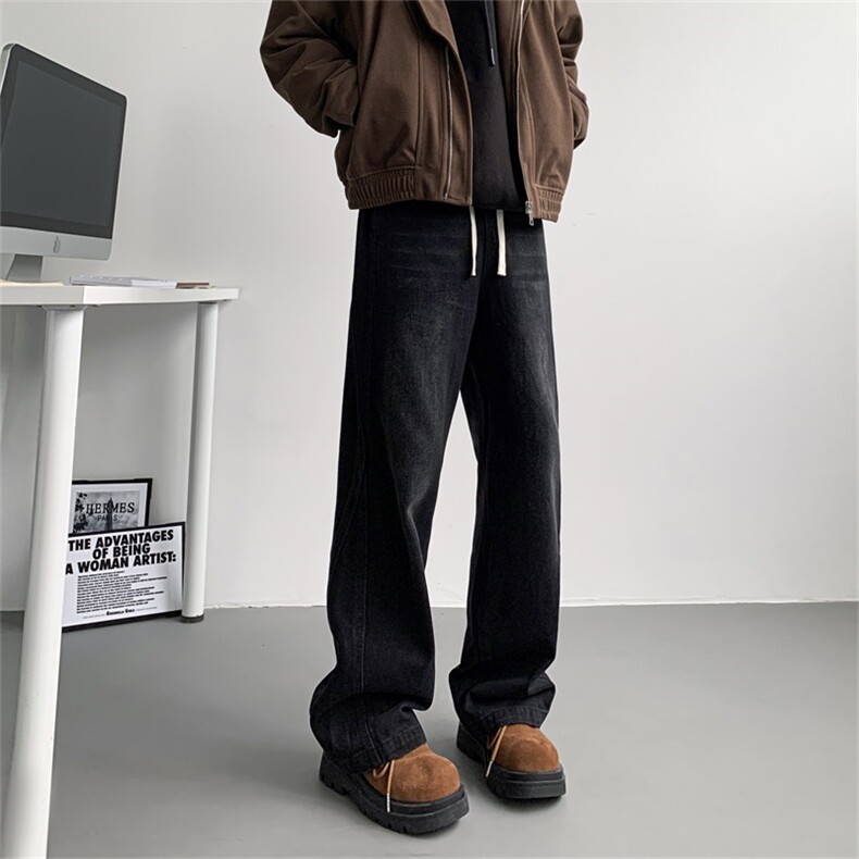 【主推现货S-4XL】水洗直筒牛仔裤男宽松长裤A080-8206-P65控88图片