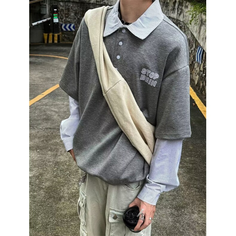 DH276-P48韩系休闲衬衫拼接外套宽松百搭日常男秋季长袖-网图现货图片