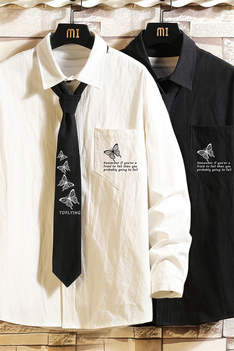 LC42108-P45痞帅领带长袖衬衫男士大码dk制服男jk衬衣男,男装衬衫,电商A040A