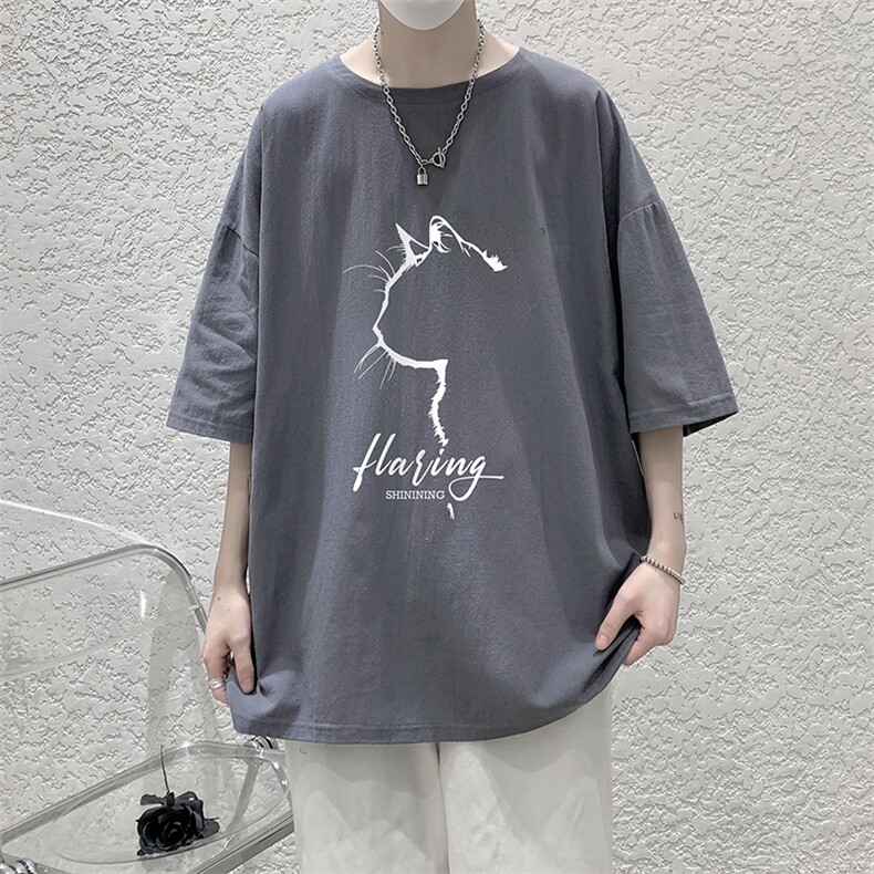 YT26344-P30亚麻短袖t恤男大码五分袖男宽松七分袖大皂风模特,男装T恤,电商A040