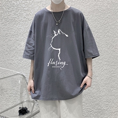 YT26344-P30亚麻短袖t恤男大码五分袖男宽松七分袖大皂风模特，男装T恤，电商A040