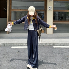 （新款）2026春装时尚拼接针织牛仔套装两件套1D060-p199-328，女装套装/套裙，1D060