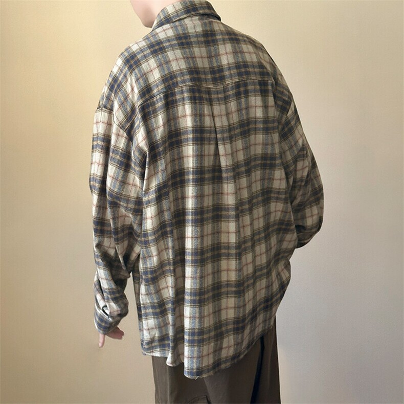 2025春宽松休闲格子长袖衬衣潮牌中性衬衫AC2308601-特批P50控89,男装衬衫,电商A351