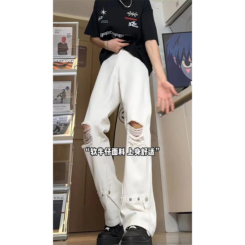 夏季ins美式高街 hiphop破洞铆钉牛仔裤货号K750P60图片
