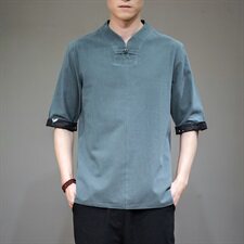 2021夏季中国风男装大码短袖复古中式唐装棉麻t恤6008-1/T061/P50，男装T恤，电商A008