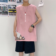 ！港风2023夏季无袖背心男加肥加大码宽松短袖T恤男BX269-P20，男装背心/马甲，电商B371