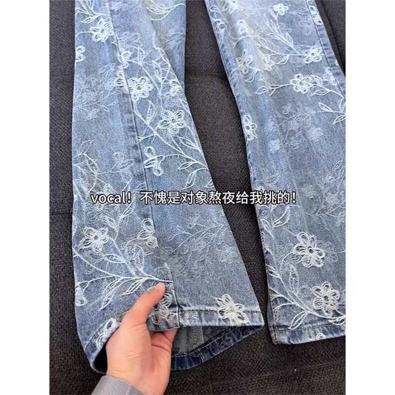 提花设计感阔腿牛仔裤男女新款春秋美式百搭情侣直筒裤LA1088-P48,男装牛仔裤,星座1008