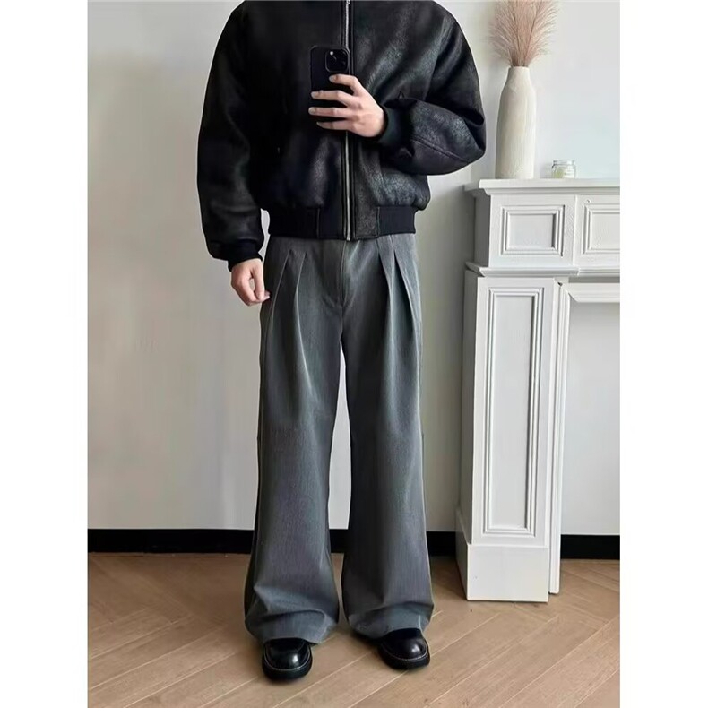 网络图立体双褶位A字型宽松垂感休闲通勤四季西裤休闲裤，男装西裤，星座410-7