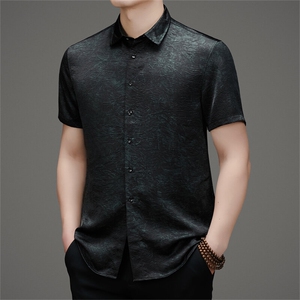 夏季冰丝男士衬衫短袖真丝衬衣半袖中年宽松薄款高级感夏装衣服潮图片