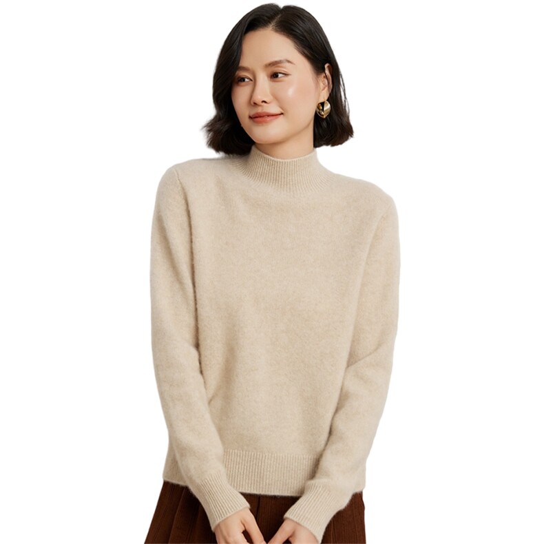 时尚女士双股加厚半高领衫显瘦保暖优雅百搭,女装羊绒衫,臻维羊绒