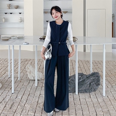 轻熟风韩系马甲套装女2025秋新款时尚穿搭洋气减龄阔腿裤三件套潮，女装套装/套裙，浙宝217