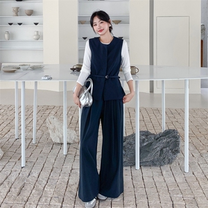 轻熟风韩系马甲套装女2025秋新款时尚穿搭洋气减龄阔腿裤三件套潮图片
