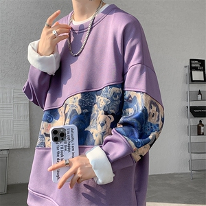现货 撞色拼接小熊大码长袖圆领卫衣WY10093-特批35 加绒特批45图片