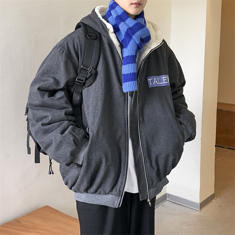 高品质休闲牛仔连帽羊羔毛衣潮流宽松服A161-521-P145控165,男装棉衣,电商A161