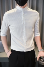 夏季男士七分袖条纹衬衫立领男休闲修身休闲衬衣A236-C661-P58，男装衬衫，电商A236