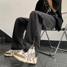 2023美式拖地裤潮牌微喇长裤黄泥染拉链开叉牛仔裤男K6354-P45，男装牛仔裤，星座512-2