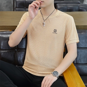主推低价跑量款高品质冰丝提花休闲百搭简约圆领短袖T恤男7825P27图片