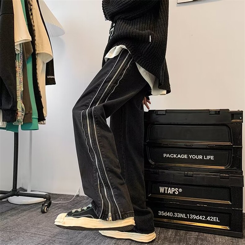 美式hiphop裤子侧边拉链复古牛仔裤男高街vibe直筒裤K5917-P58,男装牛仔裤,星座512-2