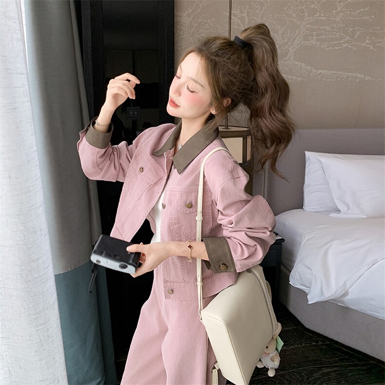 撞色设计工装牛仔套装女春秋2025新款高级感超火减龄两件套爆款,女装套装/套裙,2C305