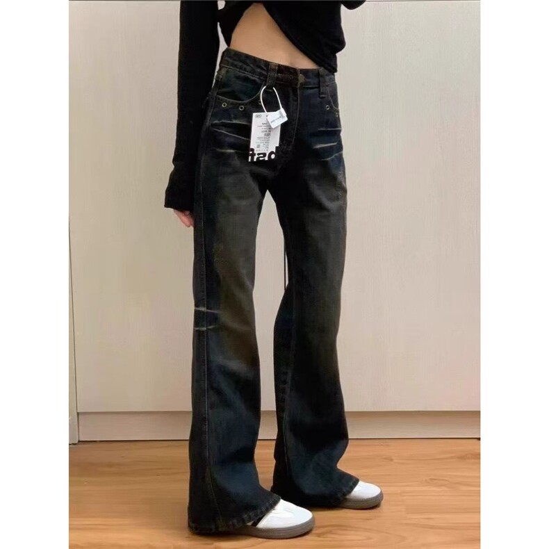 辣妹美式高街设计感复古微喇牛仔裤女新款高腰显身材WLL844-P48,男装牛仔裤,星座1008
