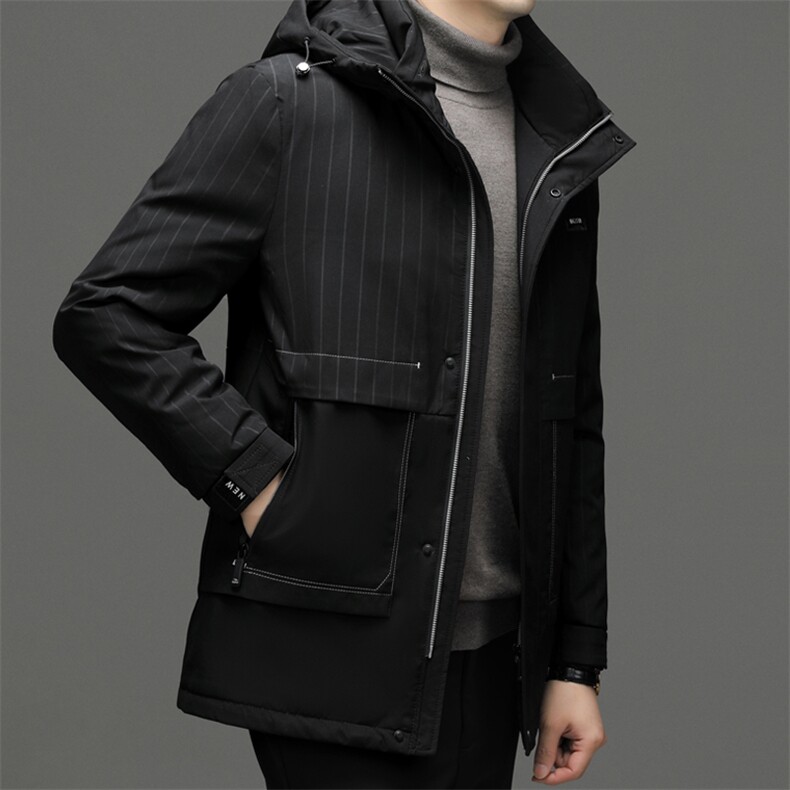 冬季新款男装加厚保暖羽绒服中年男士爸爸装休闲连帽白鸭绒外套,男装羽绒服,电商B212（原钱塘6029）