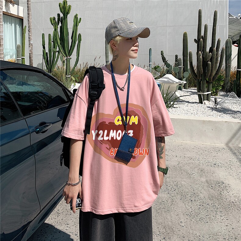 港风圆领青春休闲大码男运动日系原宿潮流男士短袖宽松DT708P25，男装T恤，星座227-7