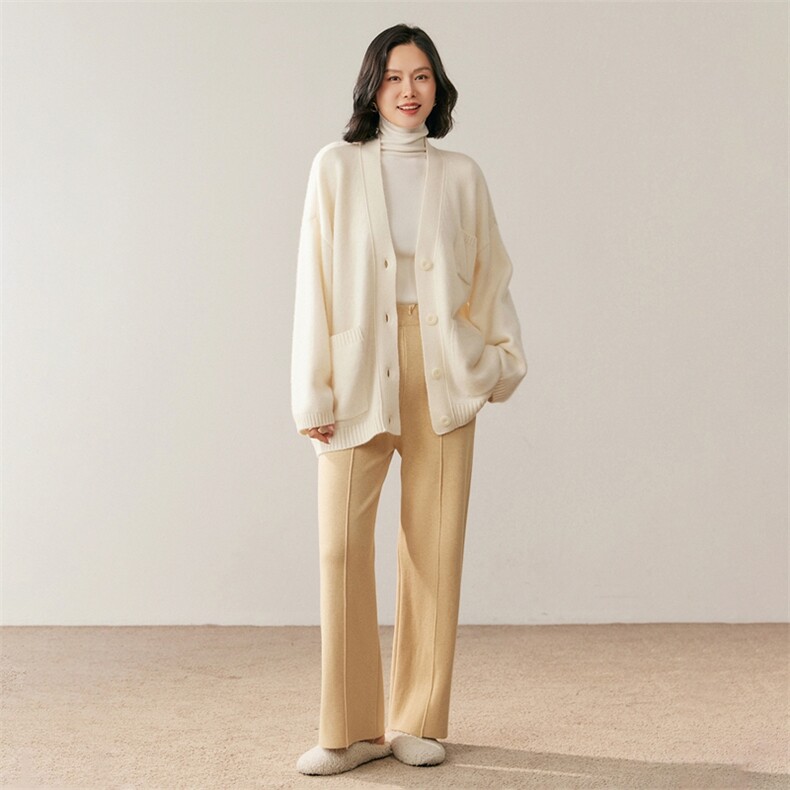 秋季新款纯色单排扣针织开衫时尚百搭，女装针织衫/毛衣，鸥蕊娅羊绒