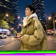 棉衣男冬季新款港风假两件宽松连帽学生棉服MY8882-P82，男装棉衣，星座214-3