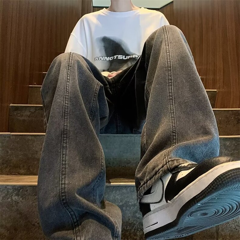 美式牛仔裤男女复古高街潮牌休闲直筒裤子vibe高街长裤H3086-p45图片