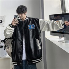 港风春秋新款夹克男字母刺绣港风棒球服宽松休闲PU皮外套2035-P85，男装夹克，星座1109-2