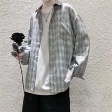 港风秋季小清新外穿长袖衬衫男百搭休闲格子衬衣外套CS22/P45，男装衬衫，电商D202-1
